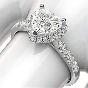 Silver Heart Rhinestone Bling Ring